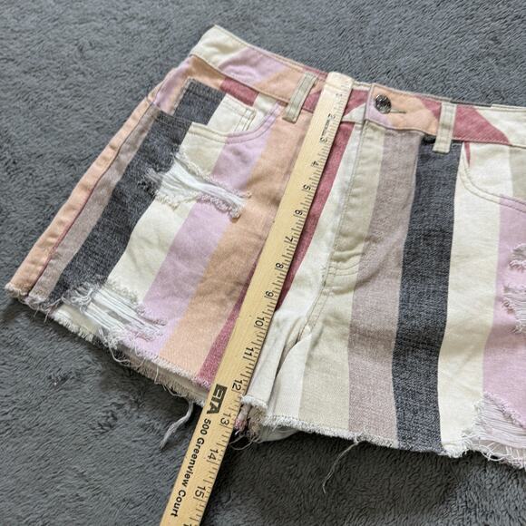 Forever 21 Colorblock Denim Shorts Striped Distressed Women's 26" Cut Off - Picture 5 of 8